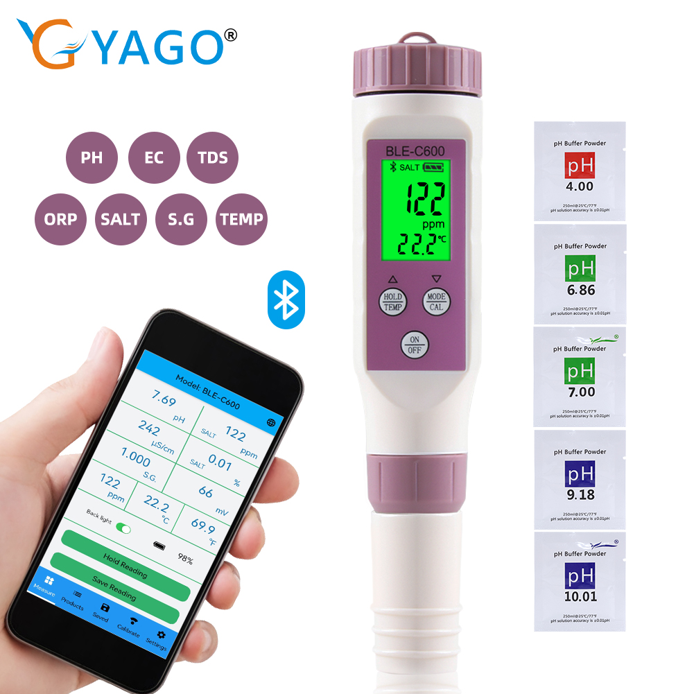 Marine Aquarium Water Test Kit - ORP/EC/Salinity/S.G/Temp/PH/TDS Meter Digital PH Meter Water