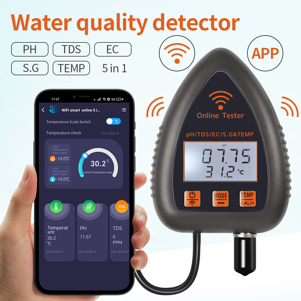 Marine Aquarium Par Meter - Tuya WiFi 5 in 1 TDS/EC/SALT/S.G./TEMP